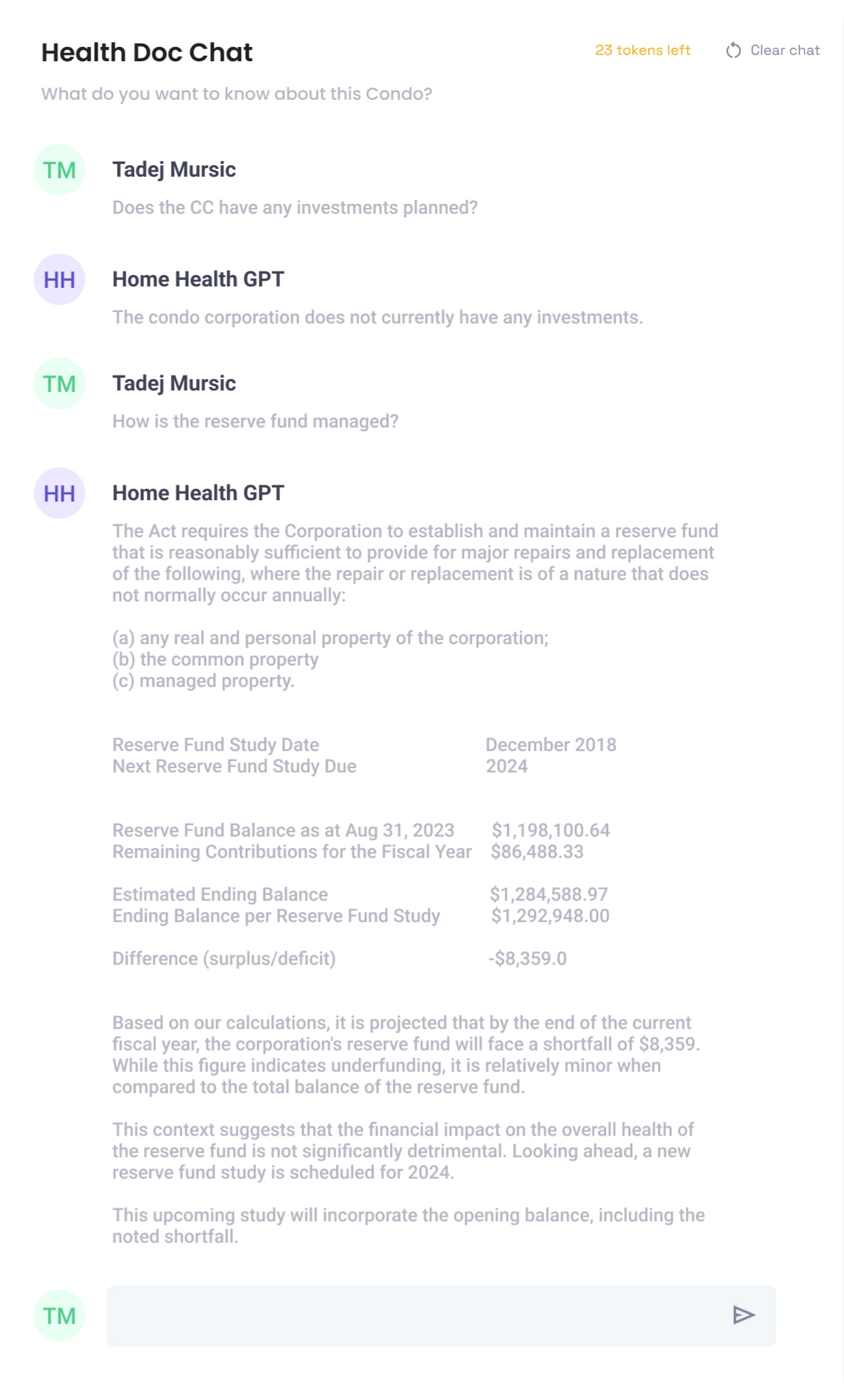 Interactive Health Doc Chat by Home Health Solutions, featuring AI-driven tools that enable user engagement in reviewing their condo documents efficiently and effectively.